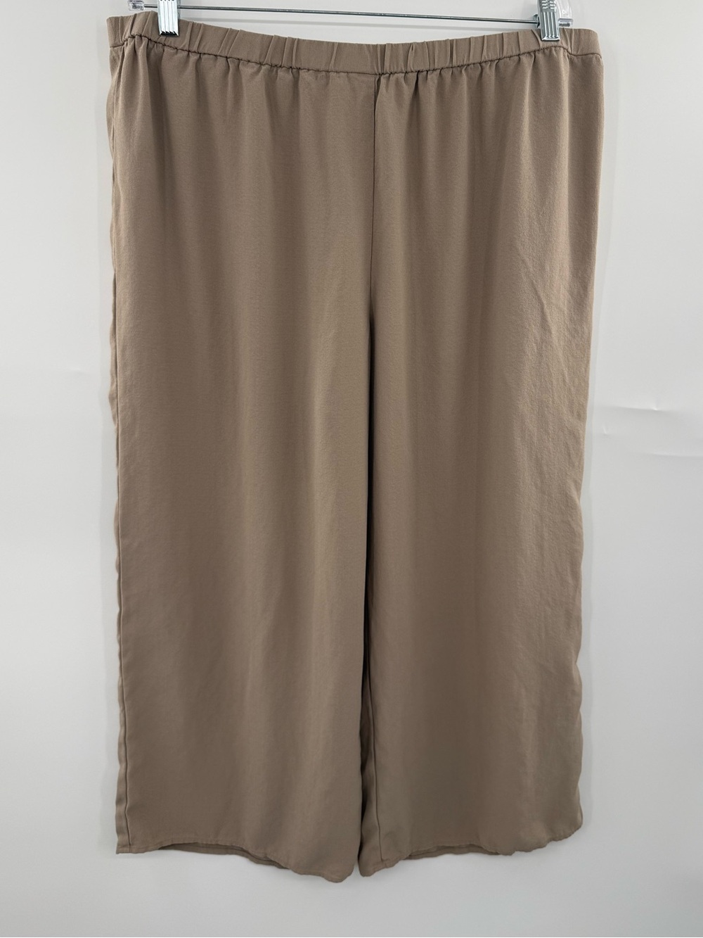 Eileen Fisher Size 1X 100% Silk Georgette Crepe Pull On Wide Leg Pants Taupe